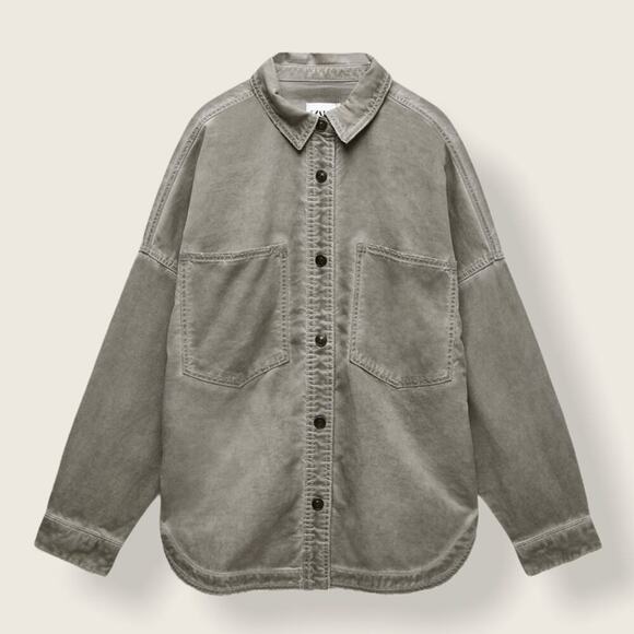 NWT | Zara | Oversized Button-Down Jacket | Green - Picture 1 of 15